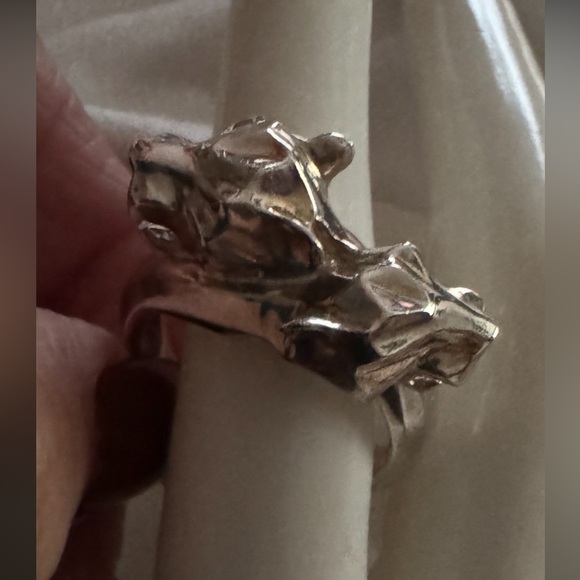 Vintage Unique Men's Mid Century Modernist Brutalist Sterling Silver Ring sz 13